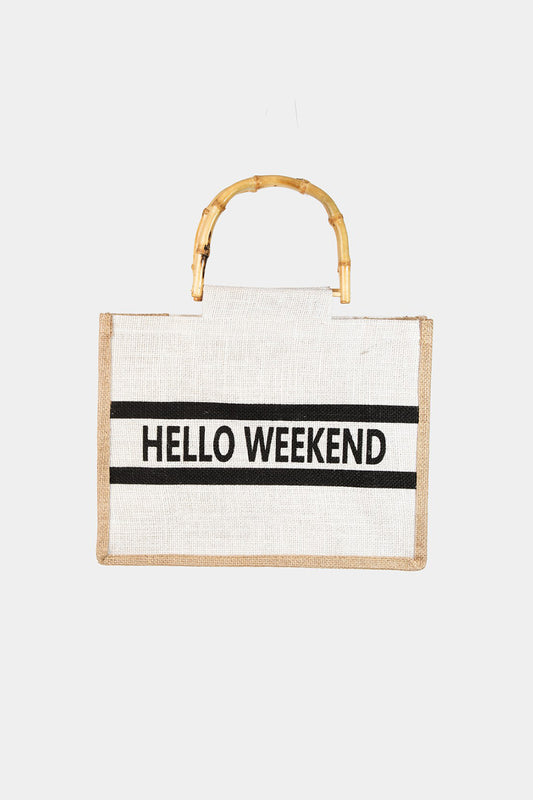 Hello Weekend Bamboo Handle Tote Bag