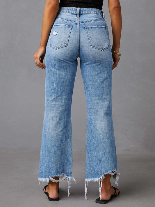 Rugged Chic Raw Hem Jeans